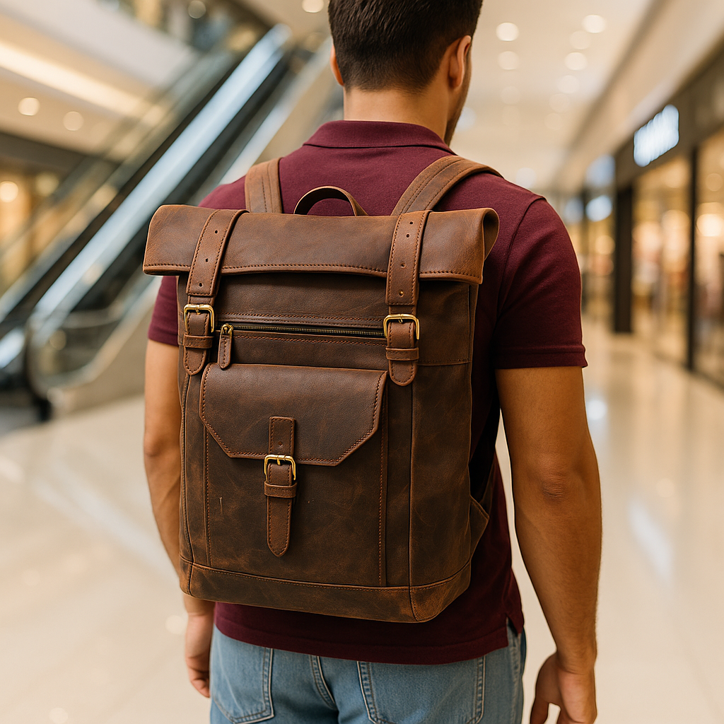 Urban Roll‑Top Leather Backpack – Vintage Full‑Grain Rucksack for Men & Women